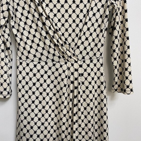 Gilli Diamond Pattern Midi Dress Size S Off-White Black Lined Office Neutral - Picture 4 of 9